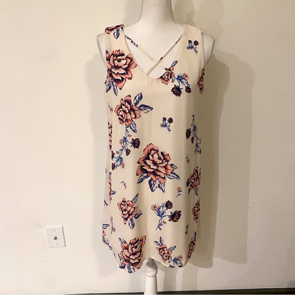 Lily Rose Cream Floral Sleeveless Dress Size Medium